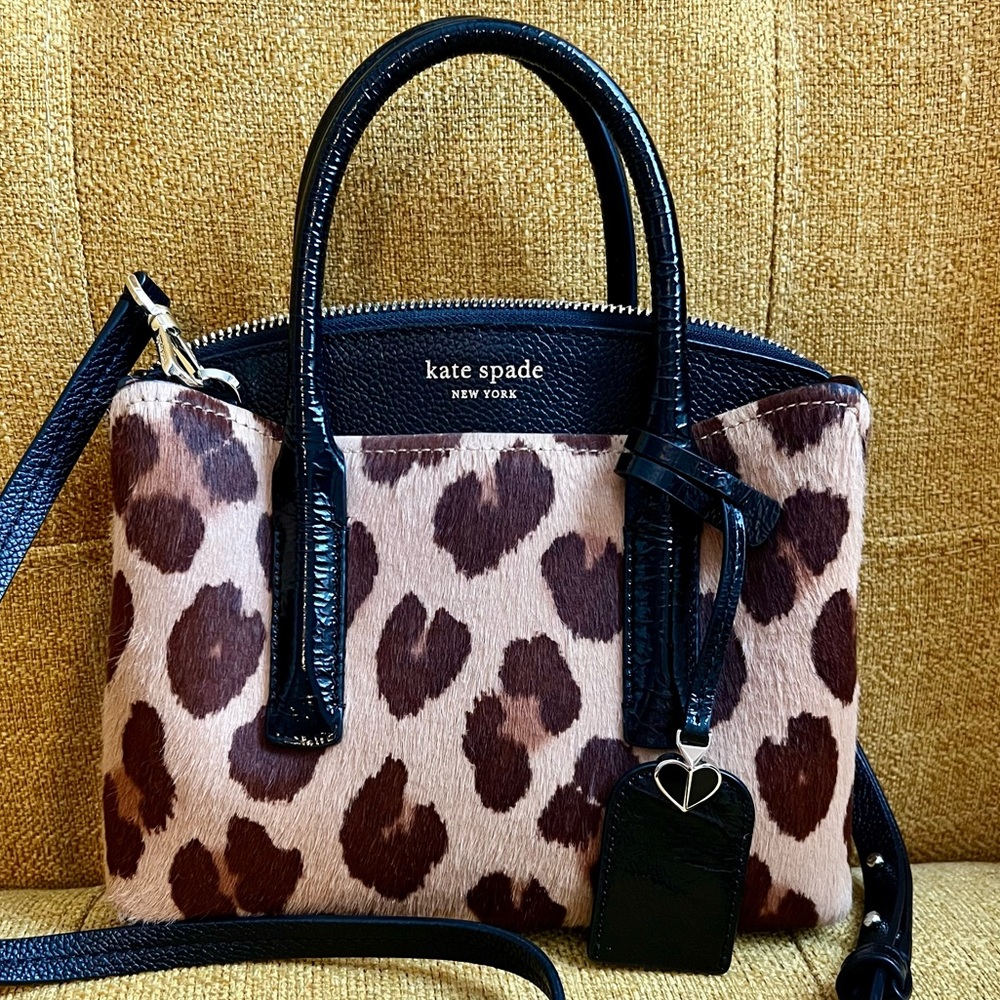 ~SOLD~ Kate Spade NY Margaux Haircalf Mini Satchel Crossbody Bag Leopard Print - Picture 1 of 14